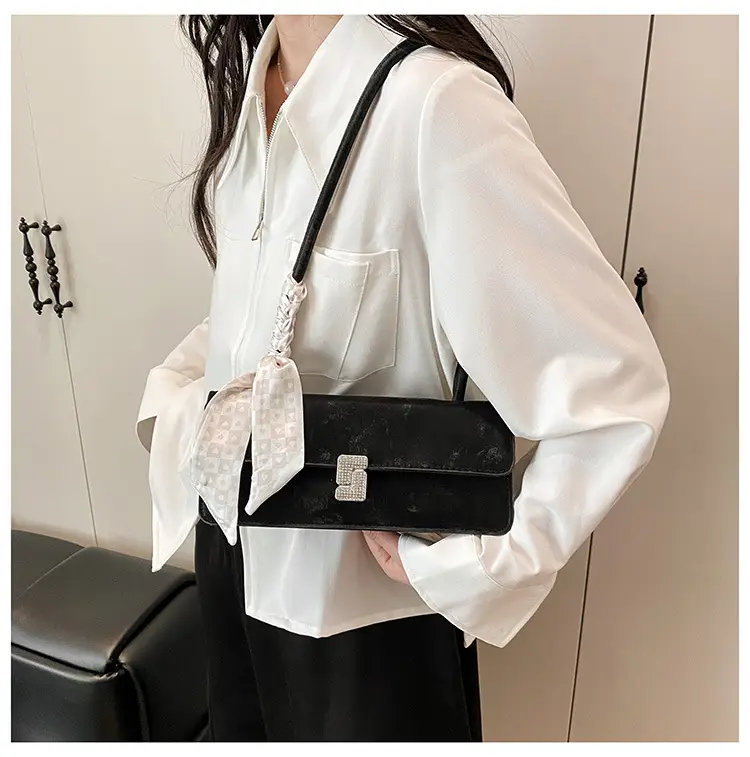 Pink Silk Textured Shoulder Bag with Silk Scarf — feature 22