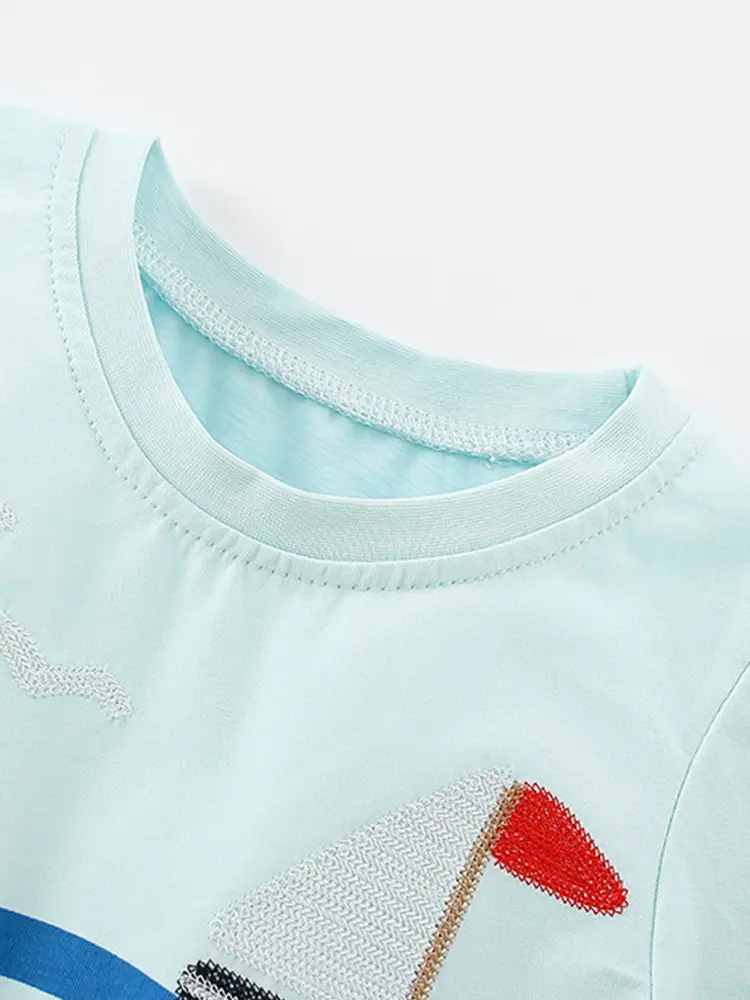Kids Cotton T-Shirt Boat Print Summer Casual
