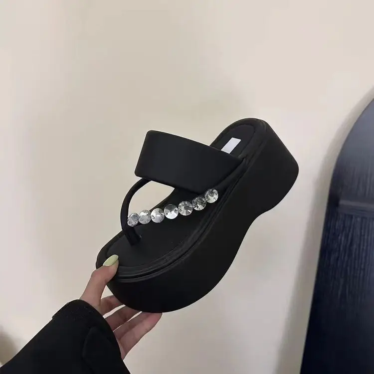 All-match Height-increasing Sandals 7cm Small Height Rhinestone Herringstyle 2025 Summer Outer Wear New Style Platform Slippers - Image 5
