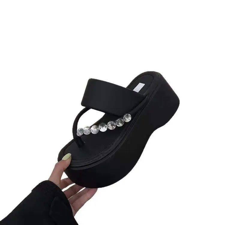 All-match Height-increasing Sandals 7cm Small Height Rhinestone Herringstyle 2025 Summer Outer Wear New Style Platform Slippers - Image 7