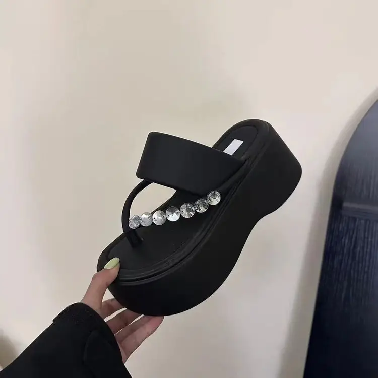 All-match Height-increasing Sandals 7cm Small Height Rhinestone Herringstyle 2025 Summer Outer Wear New Style Platform Slippers — feature 3