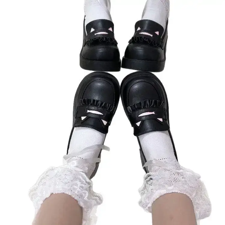 Small Leather Shoes Original Japanese Women's Thick Bottom Round Head JK Uniform Shoes Slip-on Student Shoes Lolita College Shoes