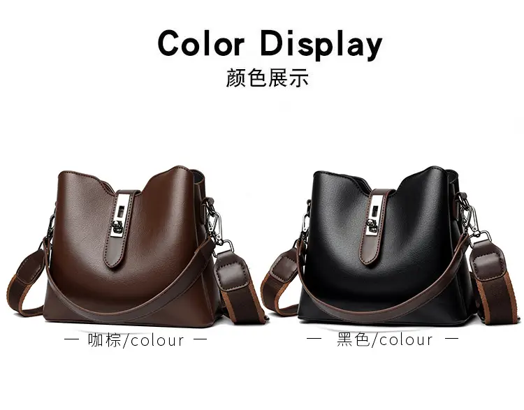 Women's Black Leather Bucket Bag with Strap — feature 20