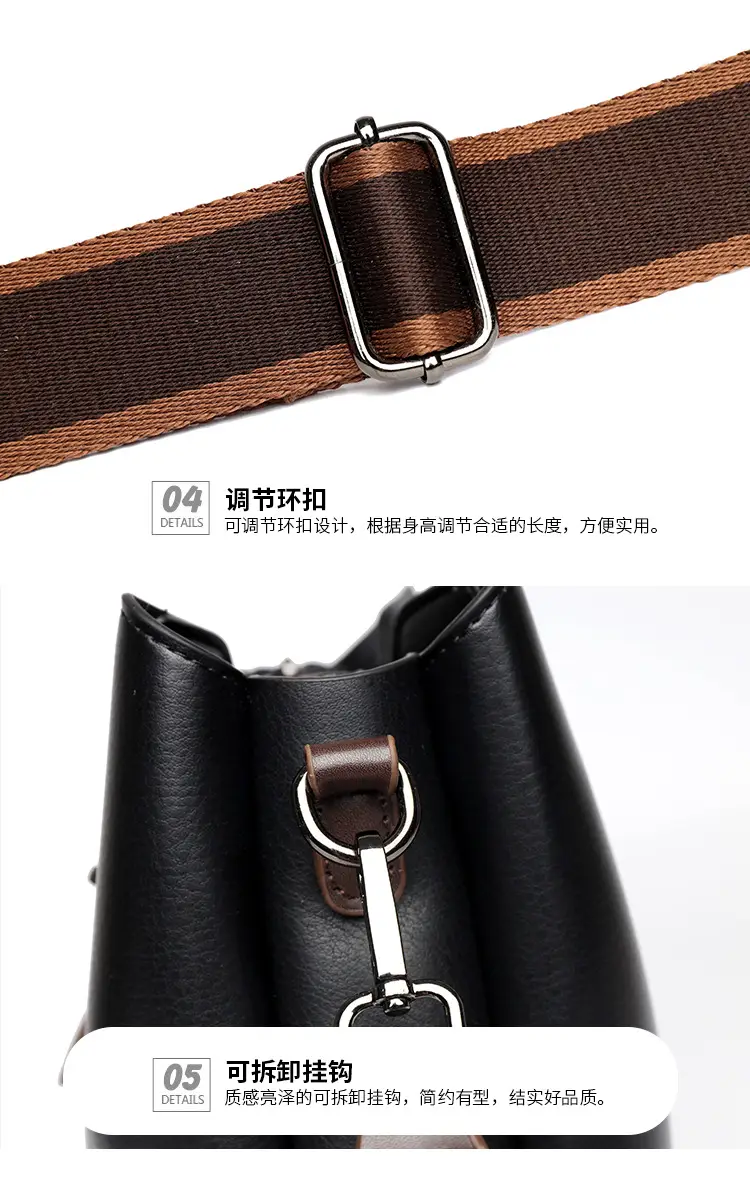 Women's Black Leather Bucket Bag with Strap — feature 26