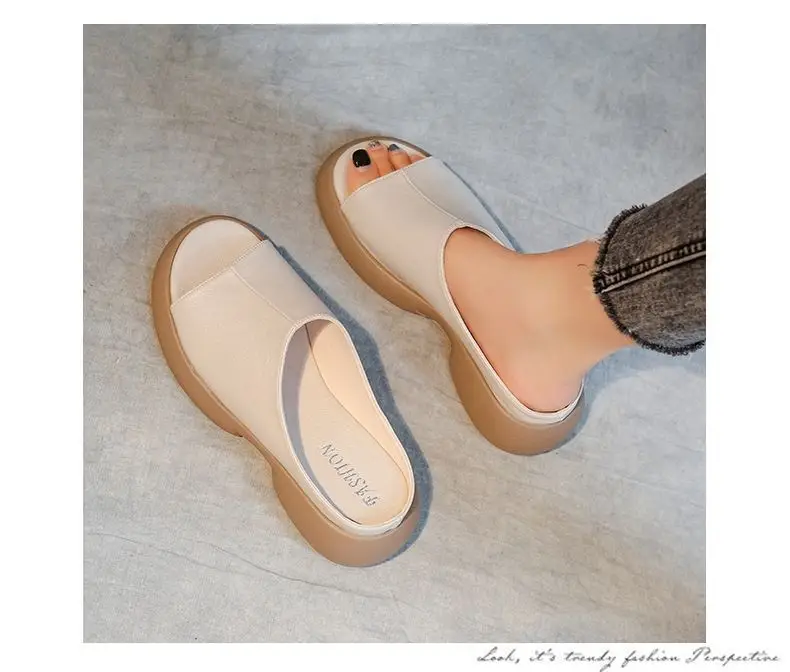 Women's Black Round Toe Thick Slippers Summer Flat — feature 10
