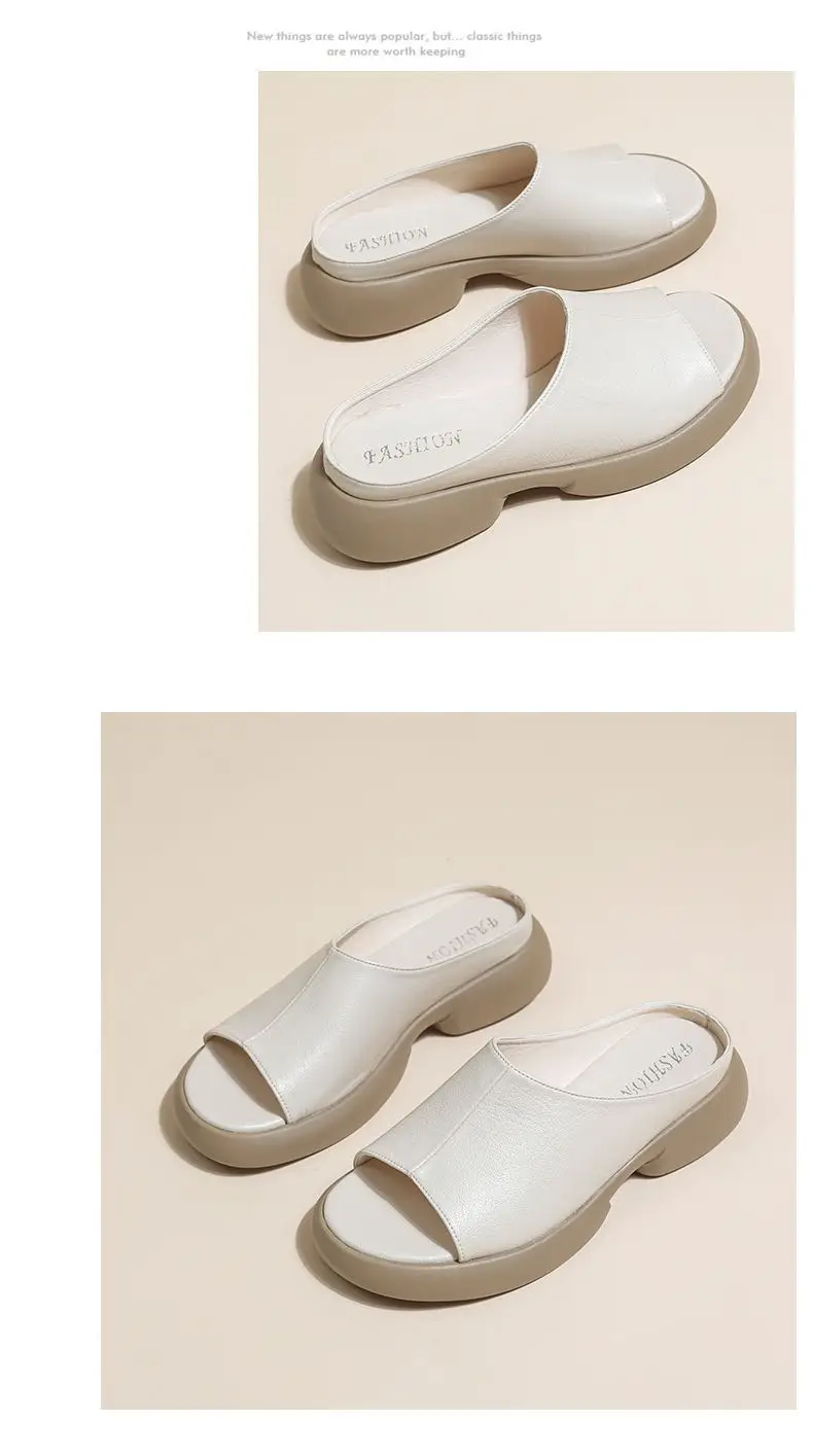 Women's Black Round Toe Thick Slippers Summer Flat — feature 13
