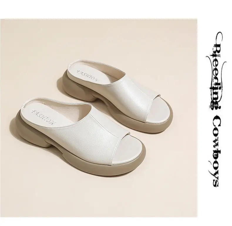 Women's Black Round Toe Thick Slippers Summer Flat — feature 14
