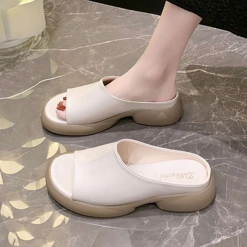 Women's Black Round Toe Thick Slippers Summer Flat — feature 15