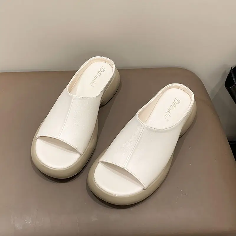 Women's Black Round Toe Thick Slippers Summer Flat — feature 16
