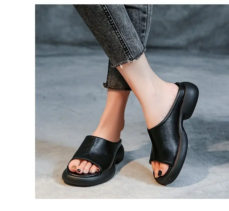 Women's Black Round Toe Thick Slippers Summer Flat — feature 7