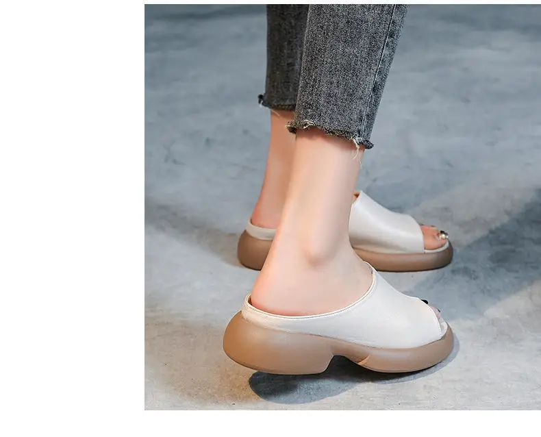 Women's Black Round Toe Thick Slippers Summer Flat — feature 8