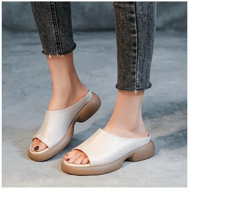 Women's Black Round Toe Thick Slippers Summer Flat — feature 9