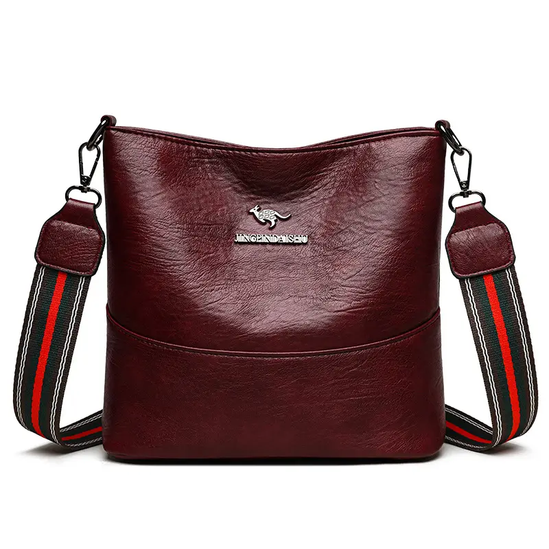 Black Leather Crossbody Bag with Logo Print