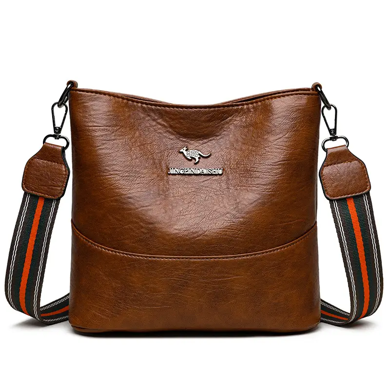 Black Leather Crossbody Bag with Logo Print