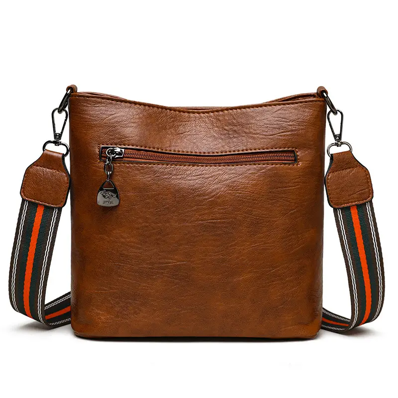 Black Leather Crossbody Bag with Logo Print
