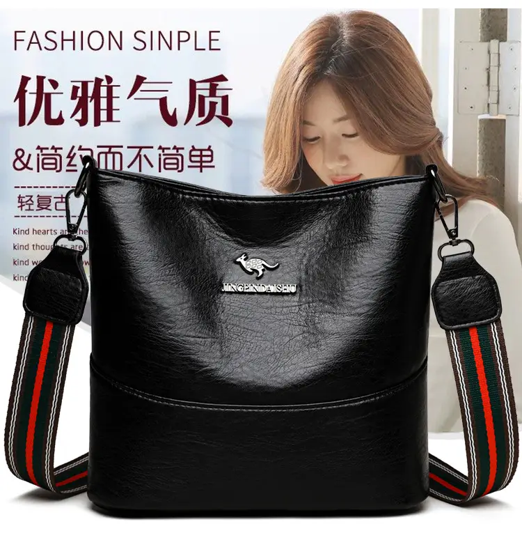 Black Leather Crossbody Bag with Logo Print — feature 4