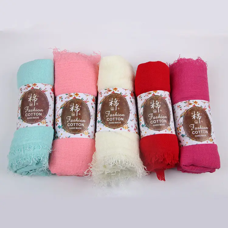 New Muslim Pleated Rayon Scarf with Hairy Edge Women's Turban