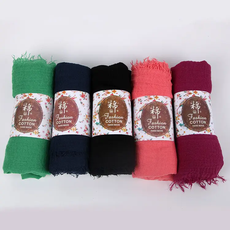 New Muslim Pleated Rayon Scarf with Hairy Edge Women's Turban