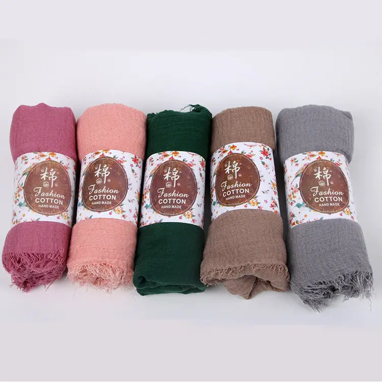 New Muslim Pleated Rayon Scarf with Hairy Edge Women's Turban