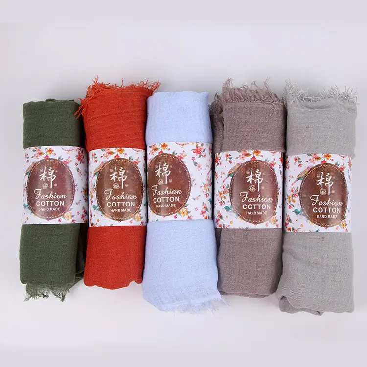 New Muslim Pleated Rayon Scarf with Hairy Edge Women's Turban