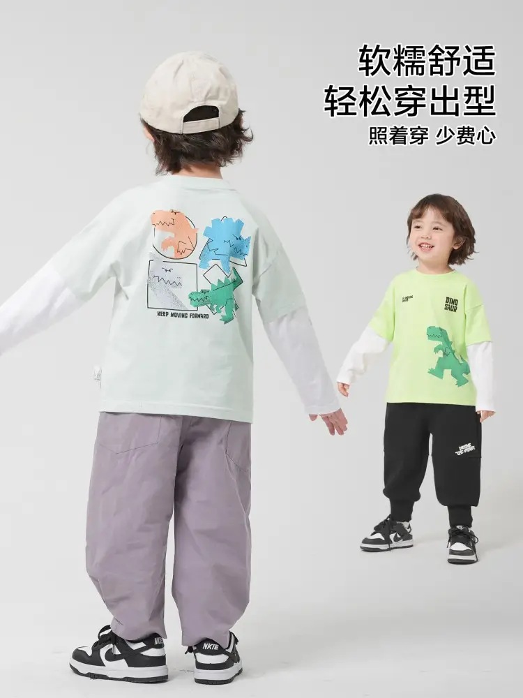 Boys Pure Cotton Long Sleeve T-Shirt Green Dinosaur Print