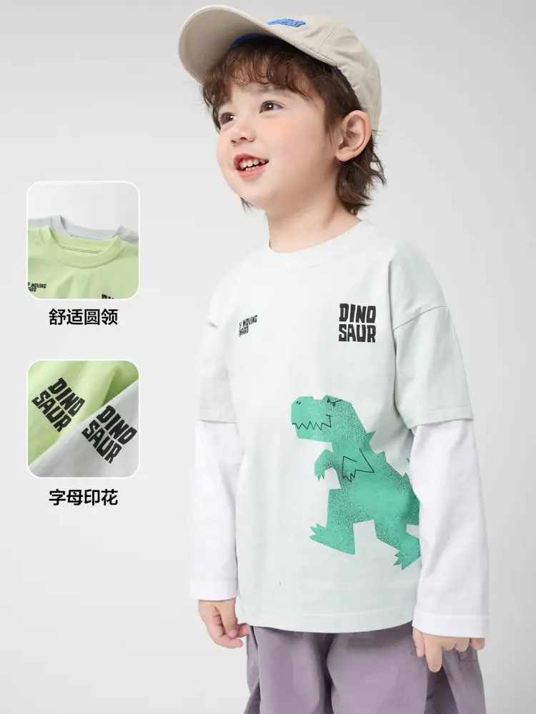 Boys Pure Cotton Long Sleeve T-Shirt Green Dinosaur Print