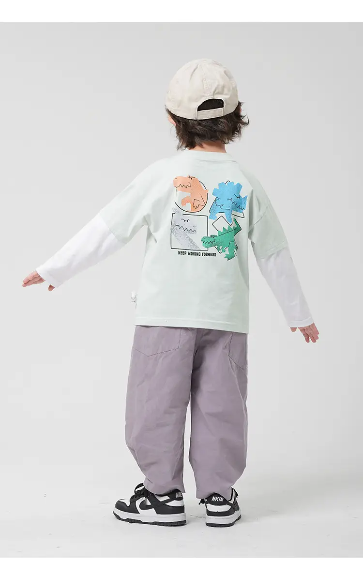 Boys Pure Cotton Long Sleeve T-Shirt Green Dinosaur Print — feature 28