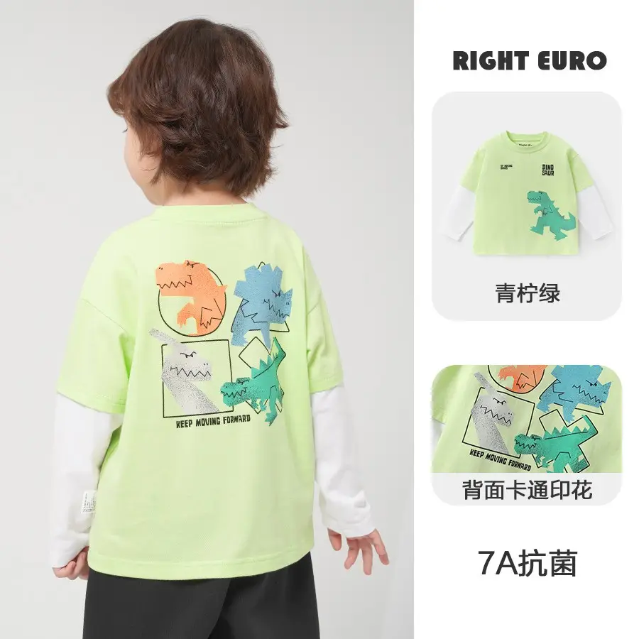 Boys Pure Cotton Long Sleeve T-Shirt Green Dinosaur Print