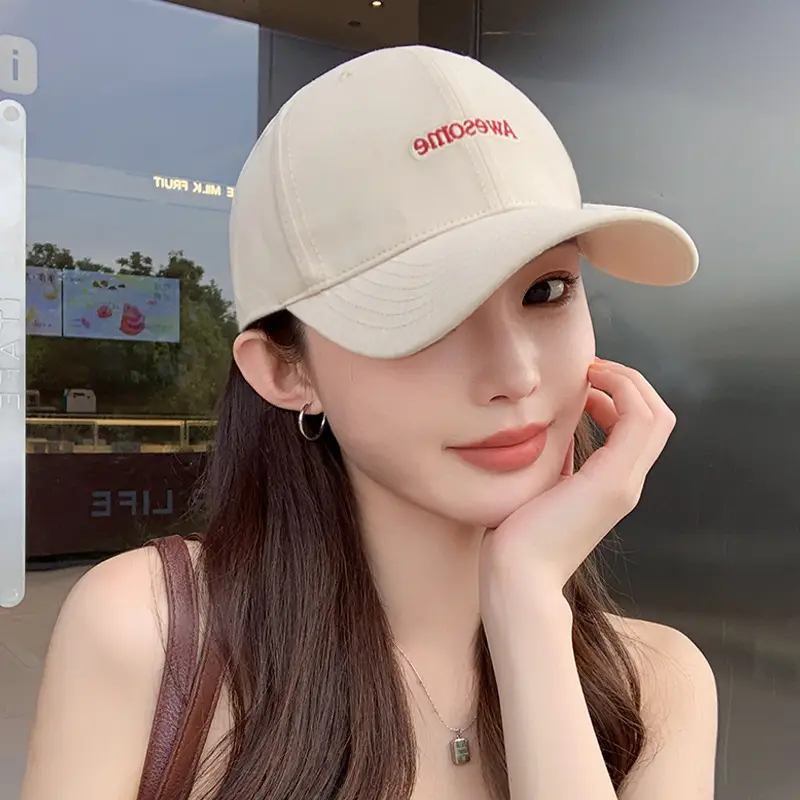 Black Hard-Top Baseball Cap for Women with Wide Brim