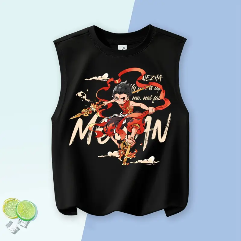 Children's Vest Blue Cartoon Pure Cotton Summer Wear Large - Image 14