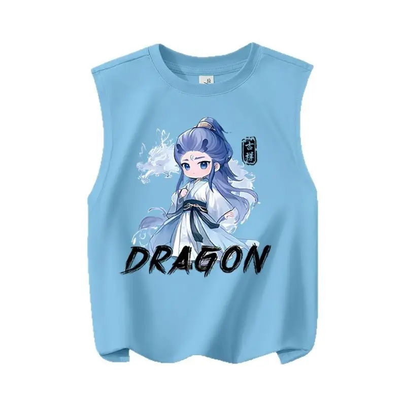 Children's Vest Blue Cartoon Pure Cotton Summer Wear Large - Image 18