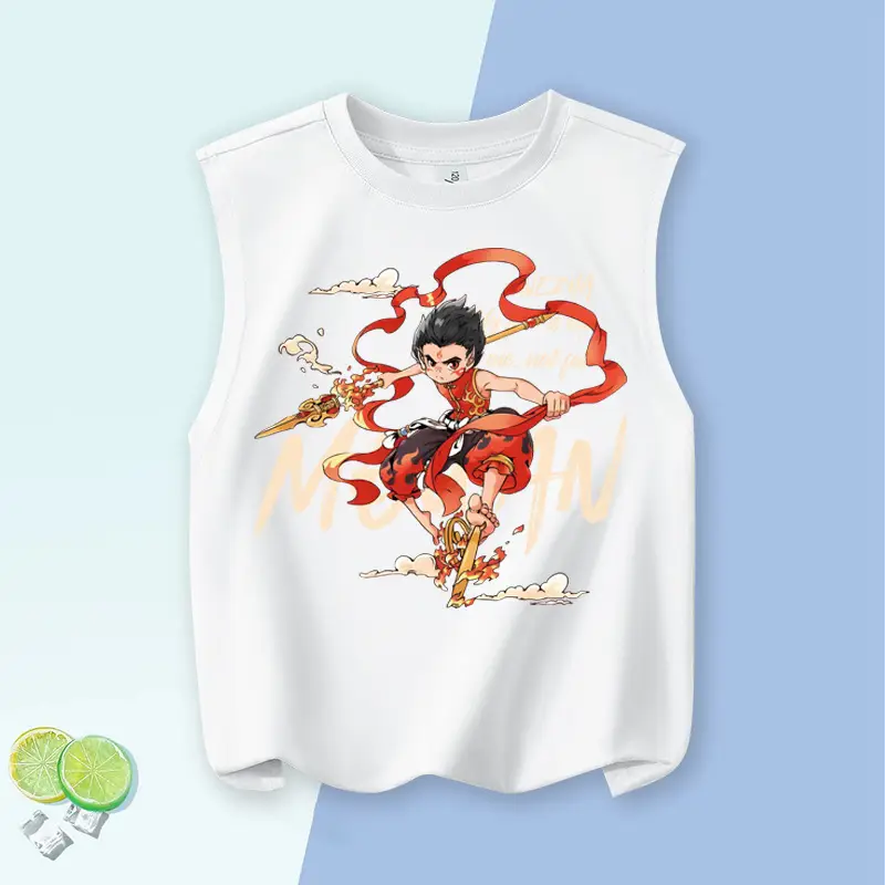 Children's Vest Blue Cartoon Pure Cotton Summer Wear Large - Image 11