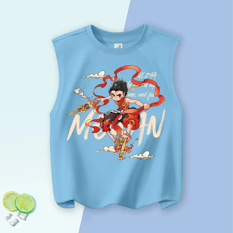 Children's Vest Blue Cartoon Pure Cotton Summer Wear Large - Image 12