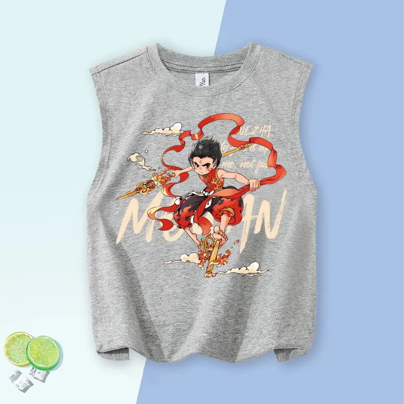 Children's Vest Blue Cartoon Pure Cotton Summer Wear Large - Image 13