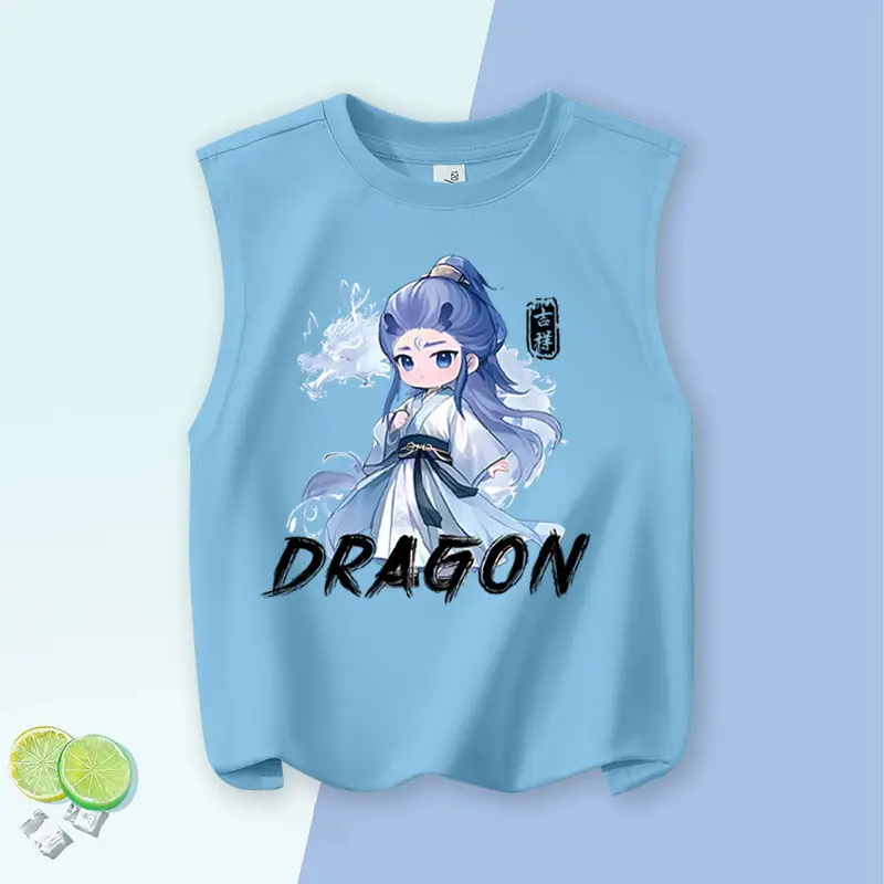 Children's Vest Blue Cartoon Pure Cotton Summer Wear Large - Image 2