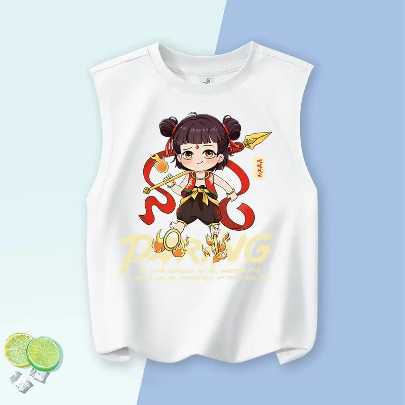 Children's Vest Blue Cartoon Pure Cotton Summer Wear Large - Image 3