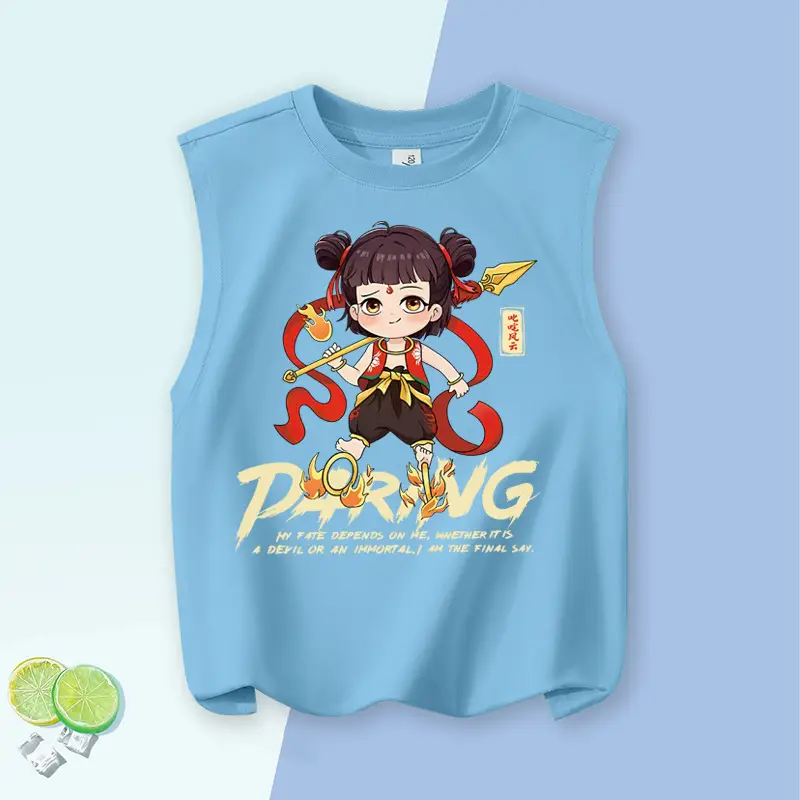 Children's Vest Blue Cartoon Pure Cotton Summer Wear Large - Image 4