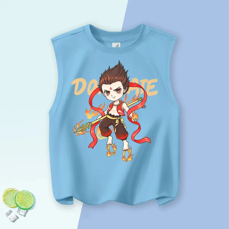 Children's Vest Blue Cartoon Pure Cotton Summer Wear Large - Image 8