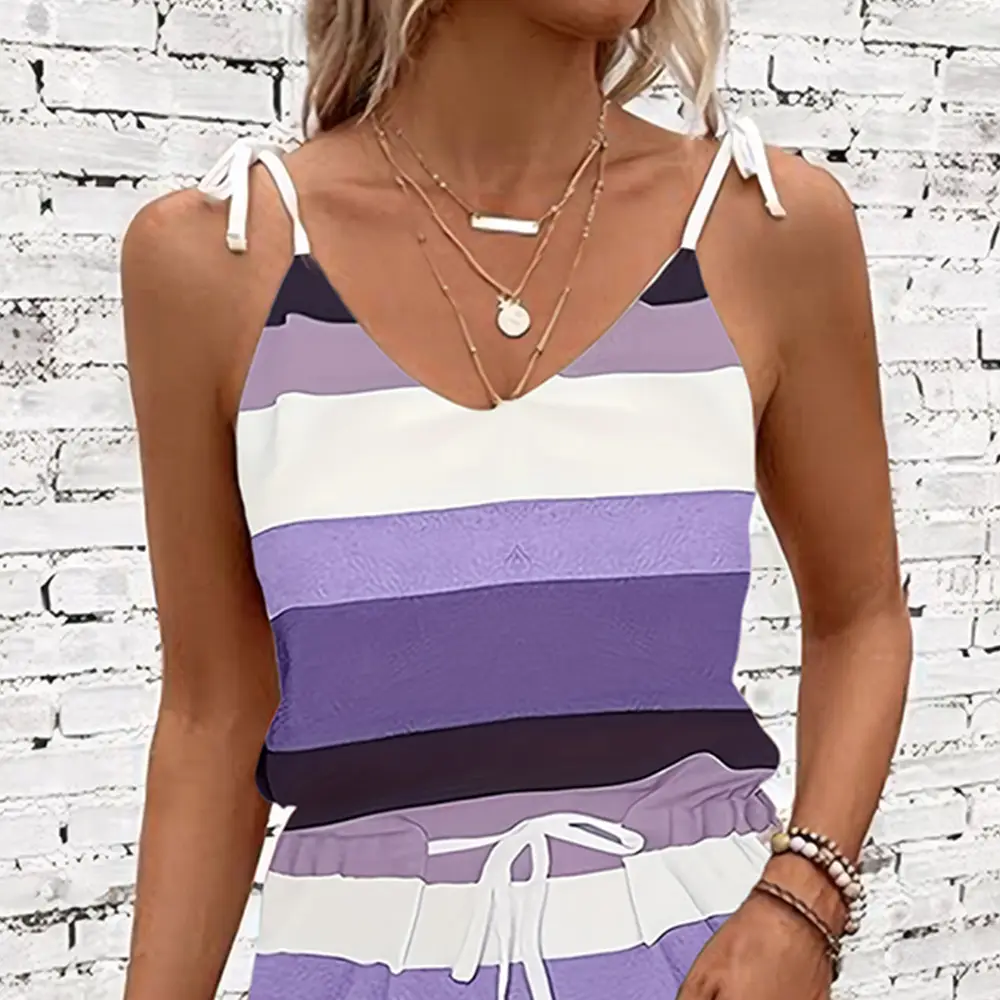 2025 Women's Striped V-Neck V-Shorts Set — feature 12