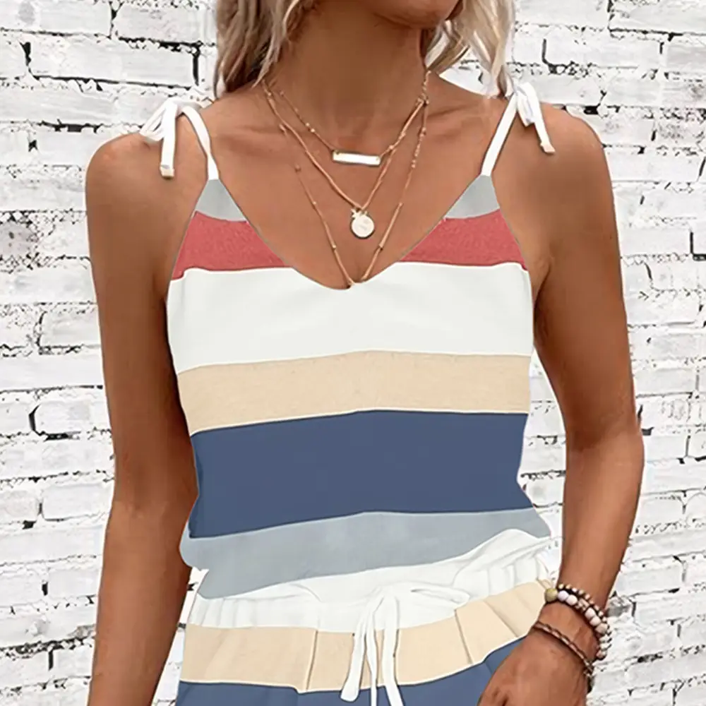 2025 Women's Striped V-Neck V-Shorts Set — feature 14