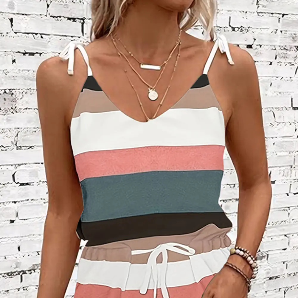 2025 Women's Striped V-Neck V-Shorts Set — feature 17