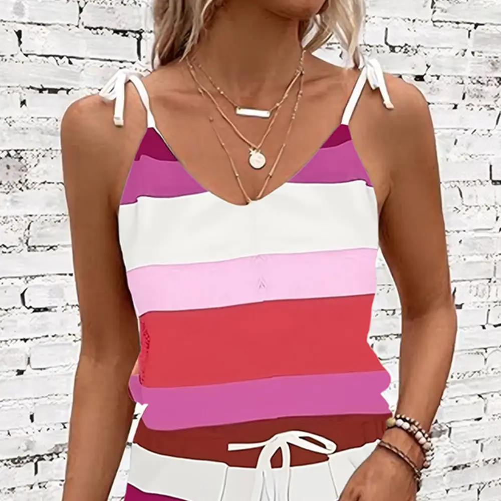 2025 Women's Striped V-Neck V-Shorts Set — feature 19