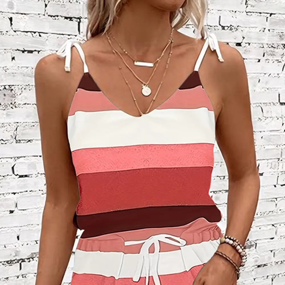 2025 Women's Striped V-Neck V-Shorts Set — feature 6