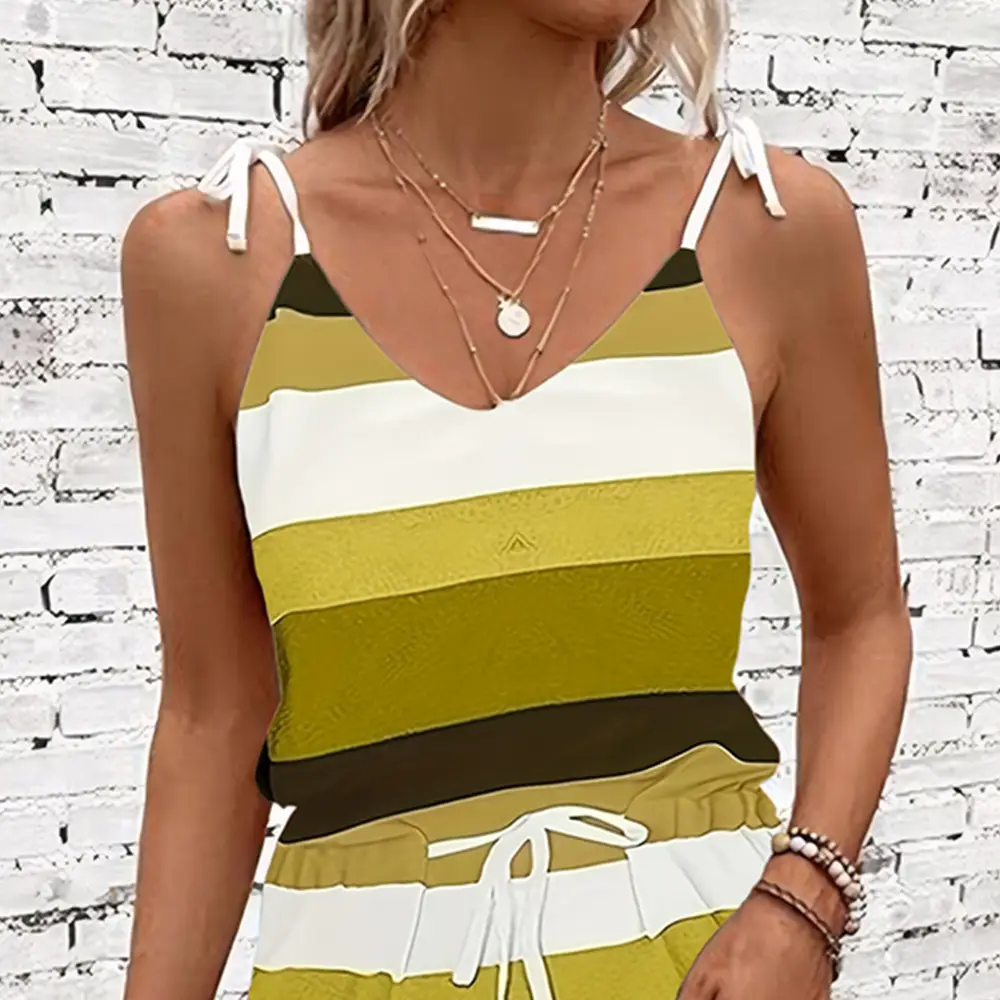 2025 Women's Striped V-Neck V-Shorts Set — feature 9