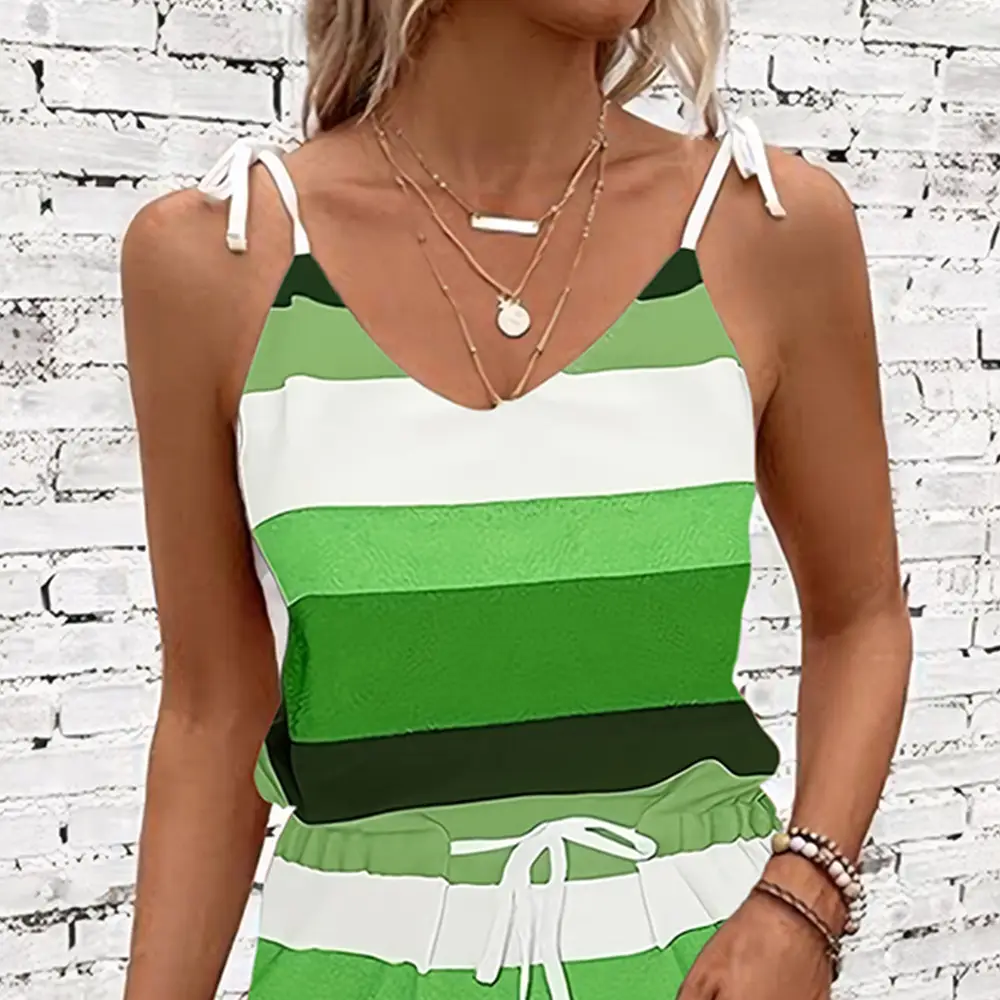 2025 Women's Striped V-Neck V-Shorts Set - Image 7