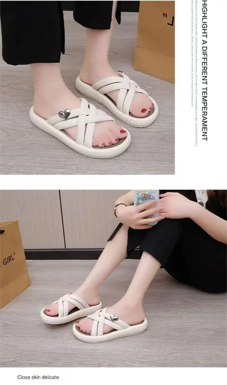 French high-end slippers for summer women's shoes for outdoor wear 2025 new flat soft bottom casual beach sandals for women — feature 3