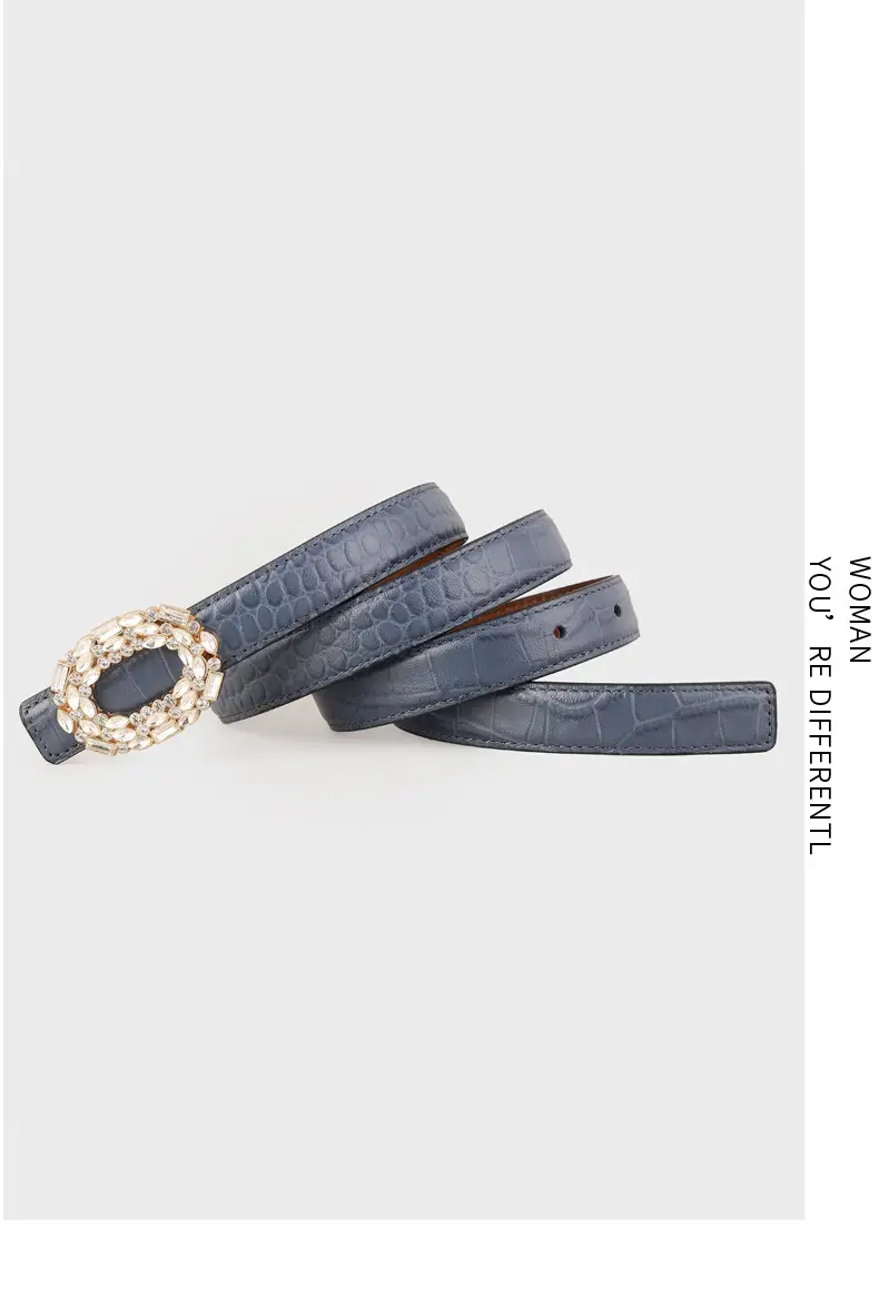 Women Croc Leather Belt with Pearl & Diamond Buckle Brown — feature 13
