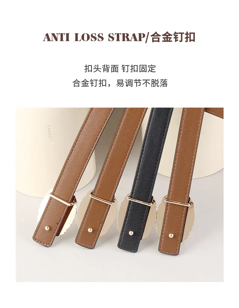 Women Croc Leather Belt with Pearl & Diamond Buckle Brown — feature 7
