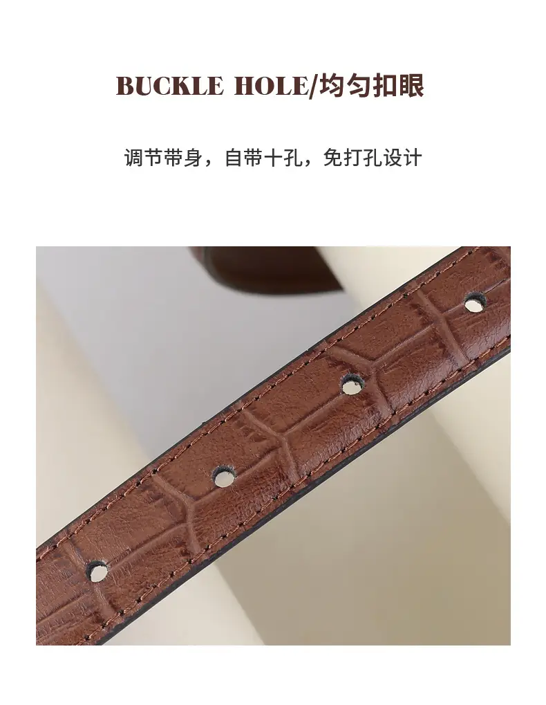 Women Croc Leather Belt with Pearl & Diamond Buckle Brown — feature 9