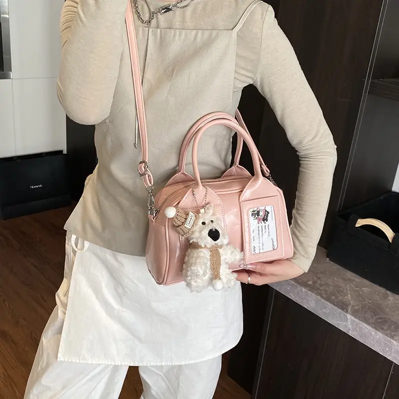 Pink Korean Style Women's 2025 Handbag with Teddy Bear - Image 9